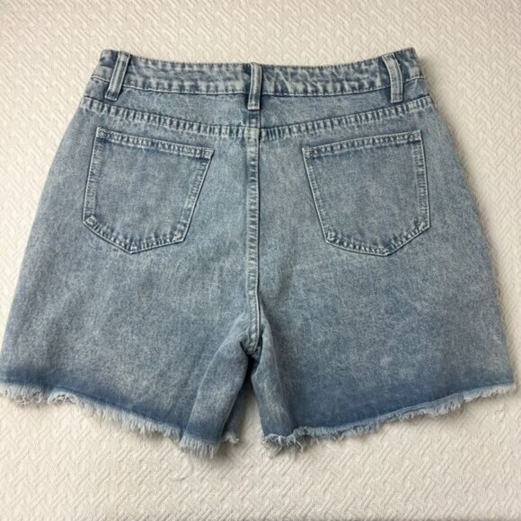 90s Y2K Style Women's Size Large Blue Jean Shorts Jorts Distressed Hem Mom - Picture 11 of 12